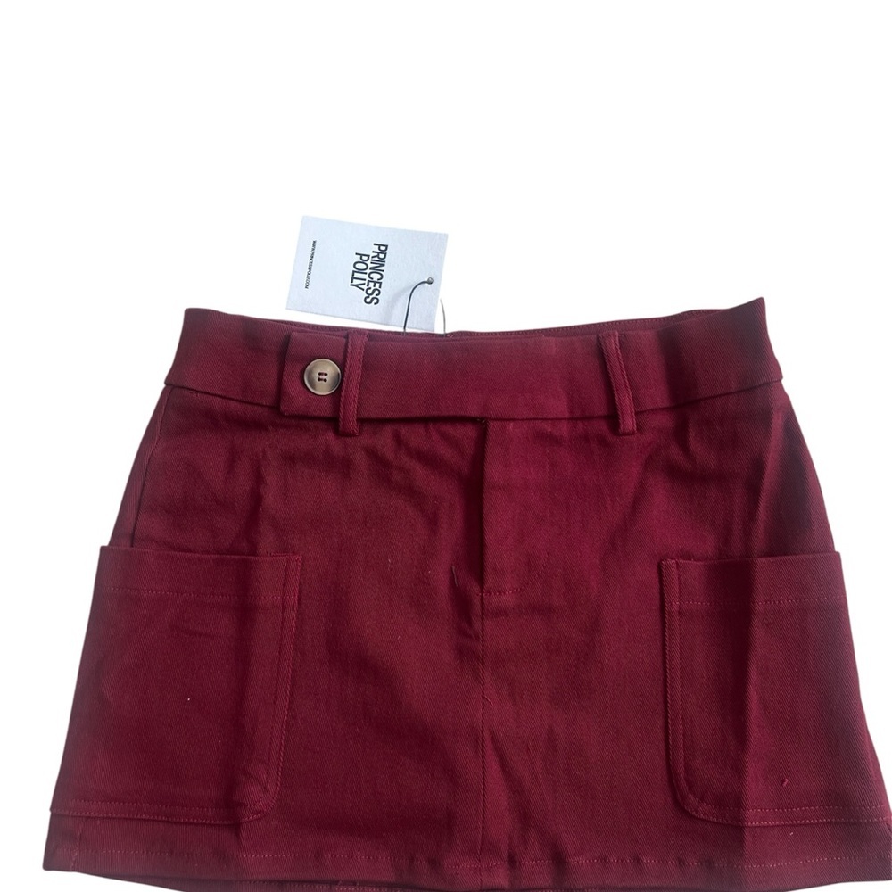 Princess Polly Brinley Mini Skirt – Burgundy – Size US 2 / AU 6 – NWT
